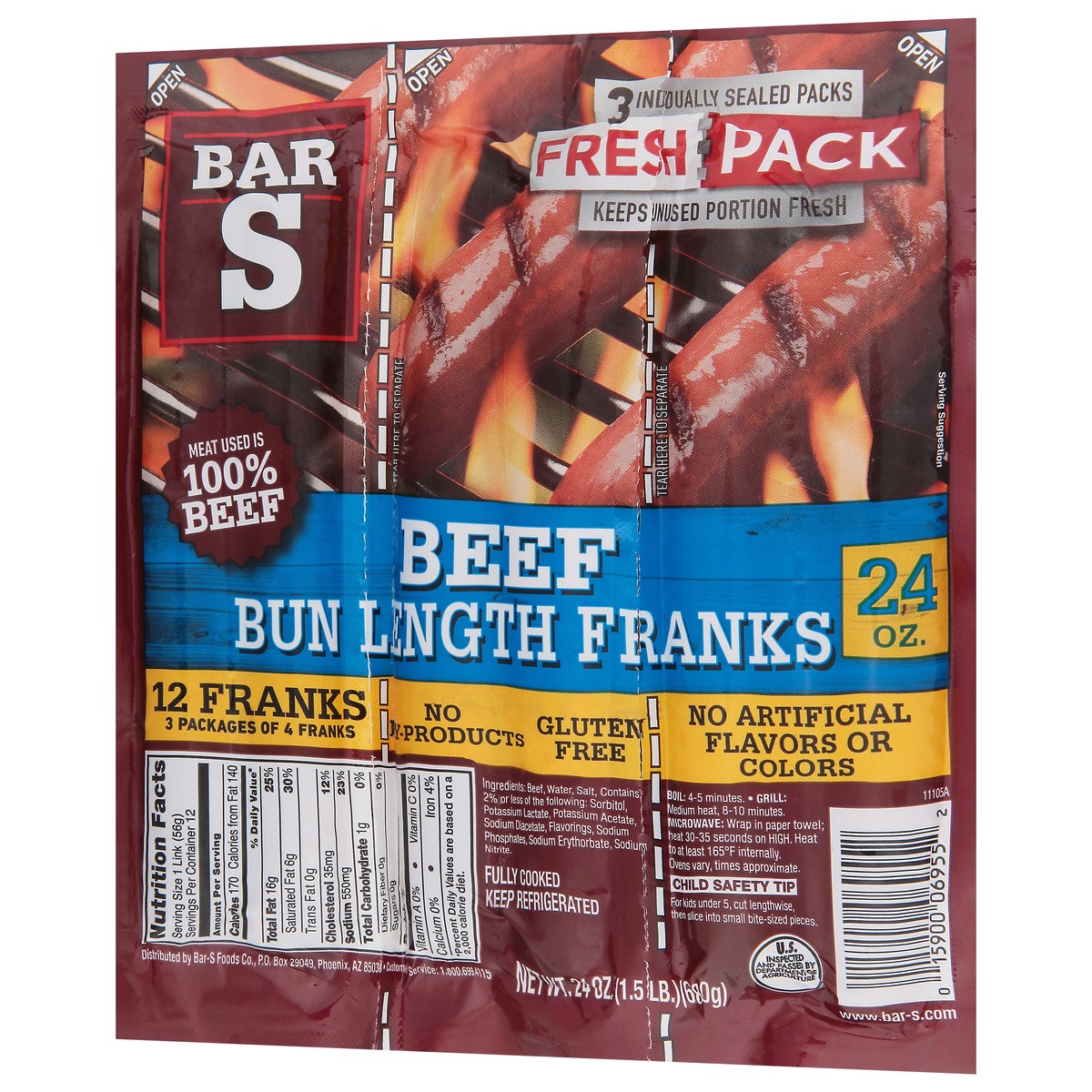 slide 5 of 11, Bar-S Bar S Beef Bun Length Franks, Fresh Pack, 12Ct, 24 oz