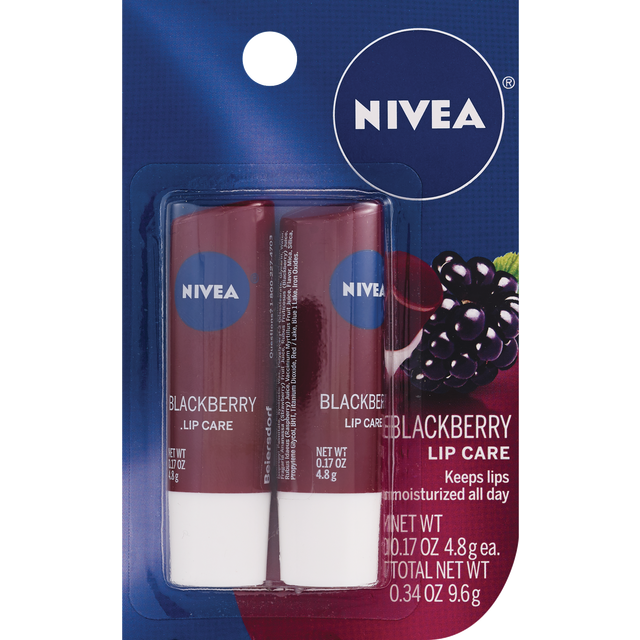 slide 1 of 1, Nivea Lip Care - Blackberry, 2 ct