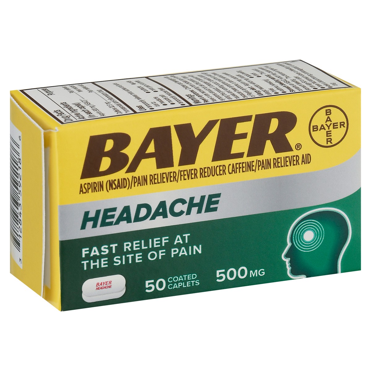 slide 2 of 12, Bayer Headache Asprin Pain Reliever with Caffeine 500mg Caplets, 50 ct