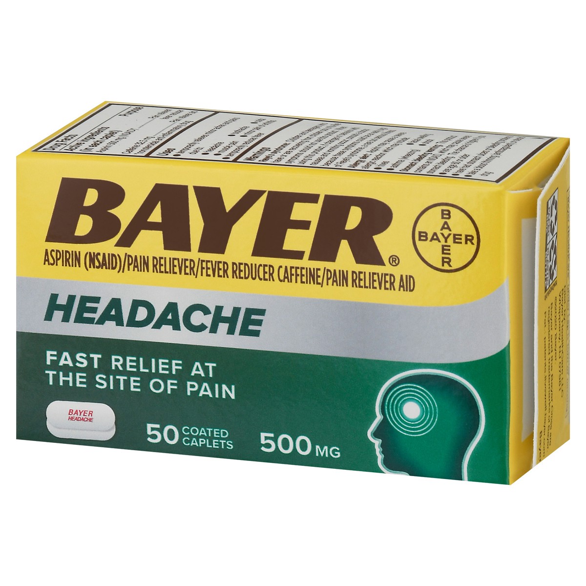 slide 10 of 12, Bayer Headache Asprin Pain Reliever with Caffeine 500mg Caplets, 50 ct