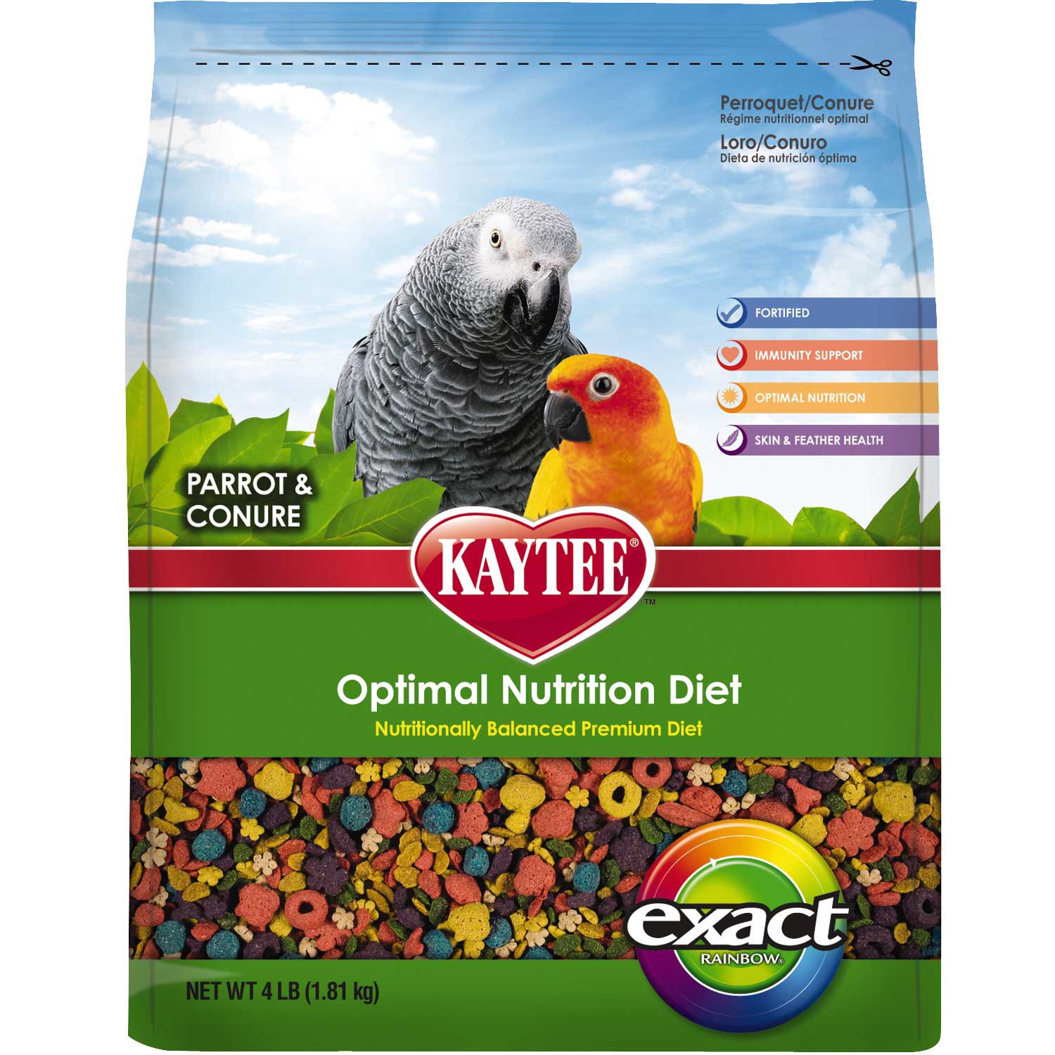 slide 1 of 10, Kaytee Exact Rainbow Parrot & Conure 4 lb, Premium Extruded Food, 4 lb