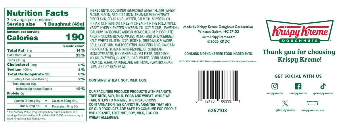 slide 2 of 7, Krispy Kreme 3-Count Original Glazed Doughnuts, 3 ct