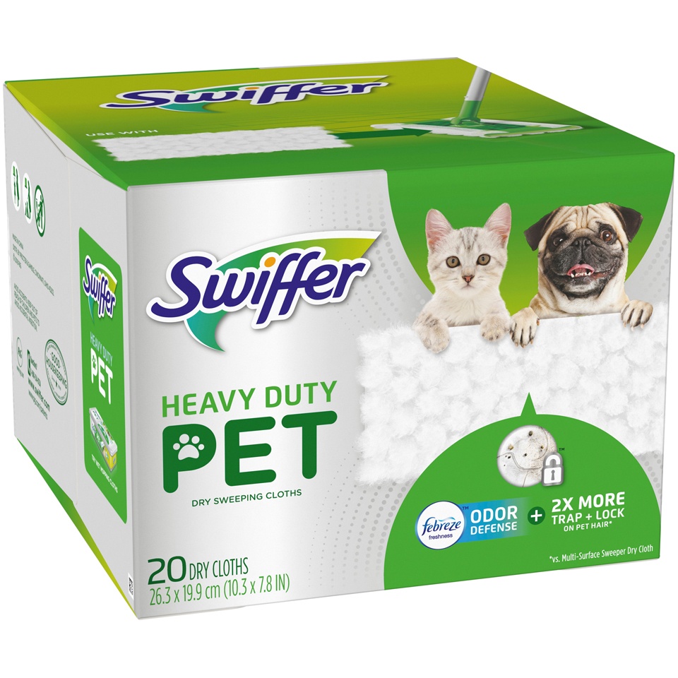 slide 2 of 2, Swiffer Heavy Duty Pet, Dry Sweeping Cloth With Febreze Odor Defense, 20 ct