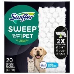Swiffer Sweep + Mop, Dry Pads Refill, Floor Cleaner, Cleaning Cloths, Heavy Duty, Pet, 20ct
