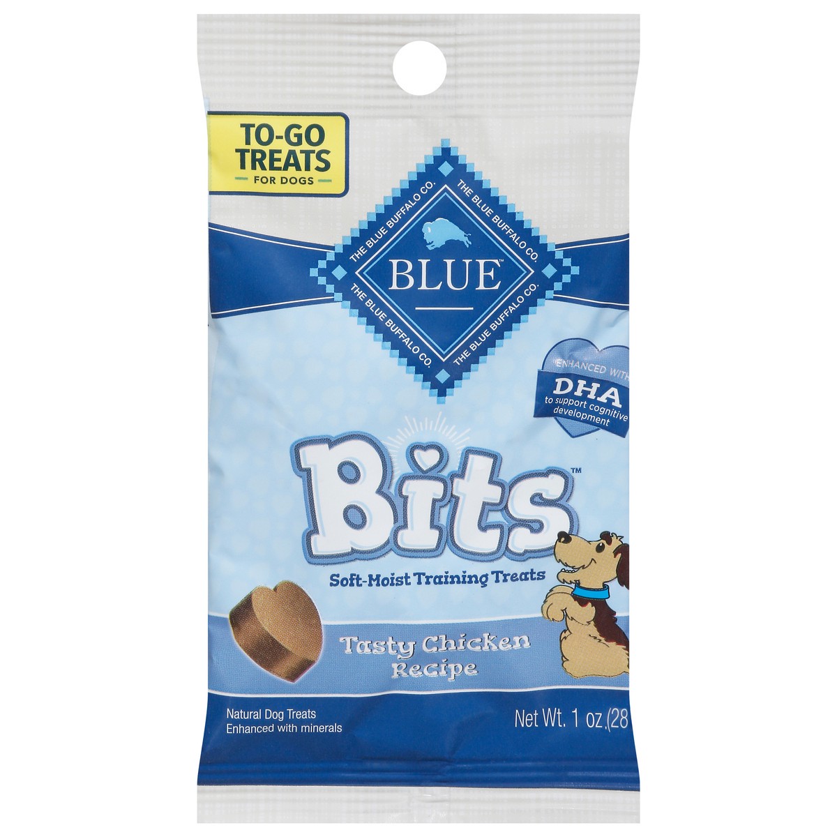 slide 1 of 13, Blue Buffalo BLUE Bits Natural Soft-Moist Training Dog Treats TO-GO, Chicken Recipe 1-oz Bag, 1 oz