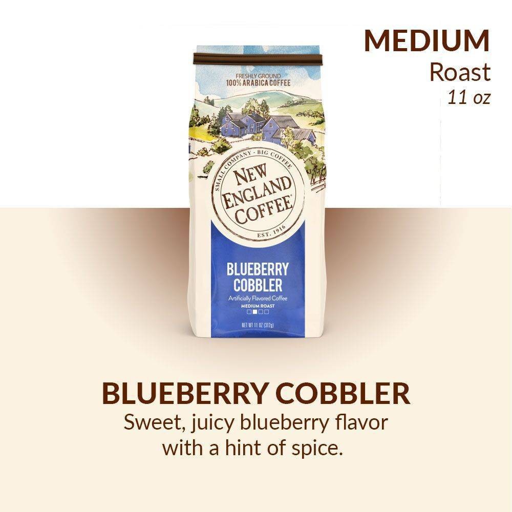 slide 1 of 7, New England Coffee Blueberry Cobbler Light Roast Ground Coffee, 11 oz