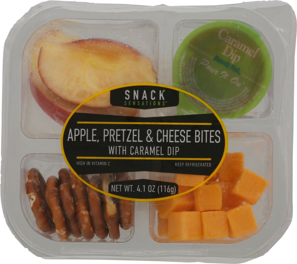 slide 9 of 10, Snack Sensations Apple, Pretzel & Cheese Bites with Caramel Dip 4 oz, 4 oz