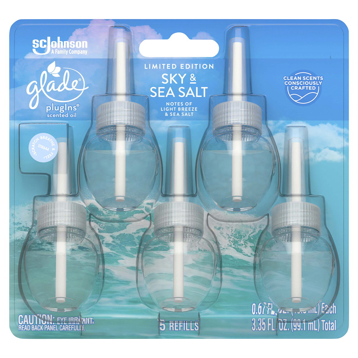 slide 1 of 1, Glade Limited Edition Sky And Sea Salt Plugins Scented Oil Refills, 5 ct