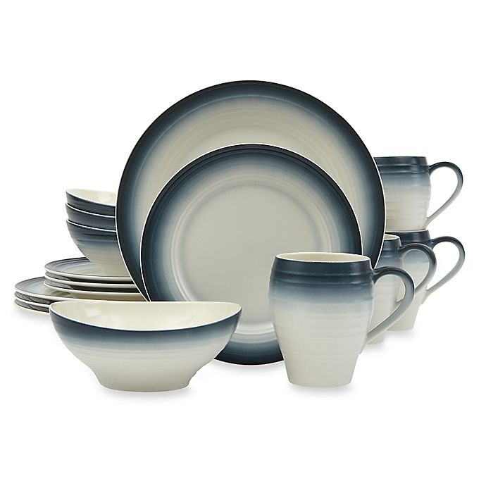 slide 1 of 1, Mikasa Swirl Ombre Dinnerware Set - Blue, 16 ct