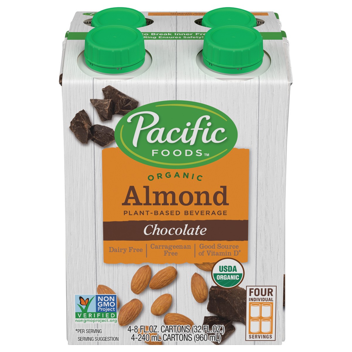 slide 1 of 12, Pacific Foods Organic Almond Chocolate Plant-Based Beverage, 8oz, 4-pack, 32 oz