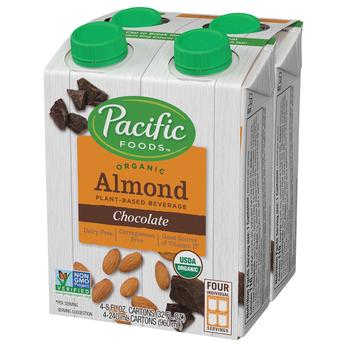 slide 8 of 12, Pacific Foods Organic Almond Chocolate Plant-Based Beverage, 8oz, 4-pack, 32 oz