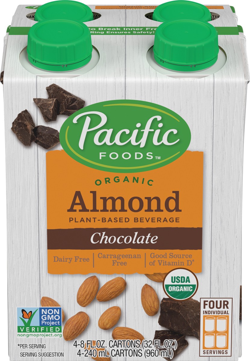 slide 11 of 12, Pacific Foods Organic Almond Chocolate Plant-Based Beverage, 8oz, 4-pack, 32 oz