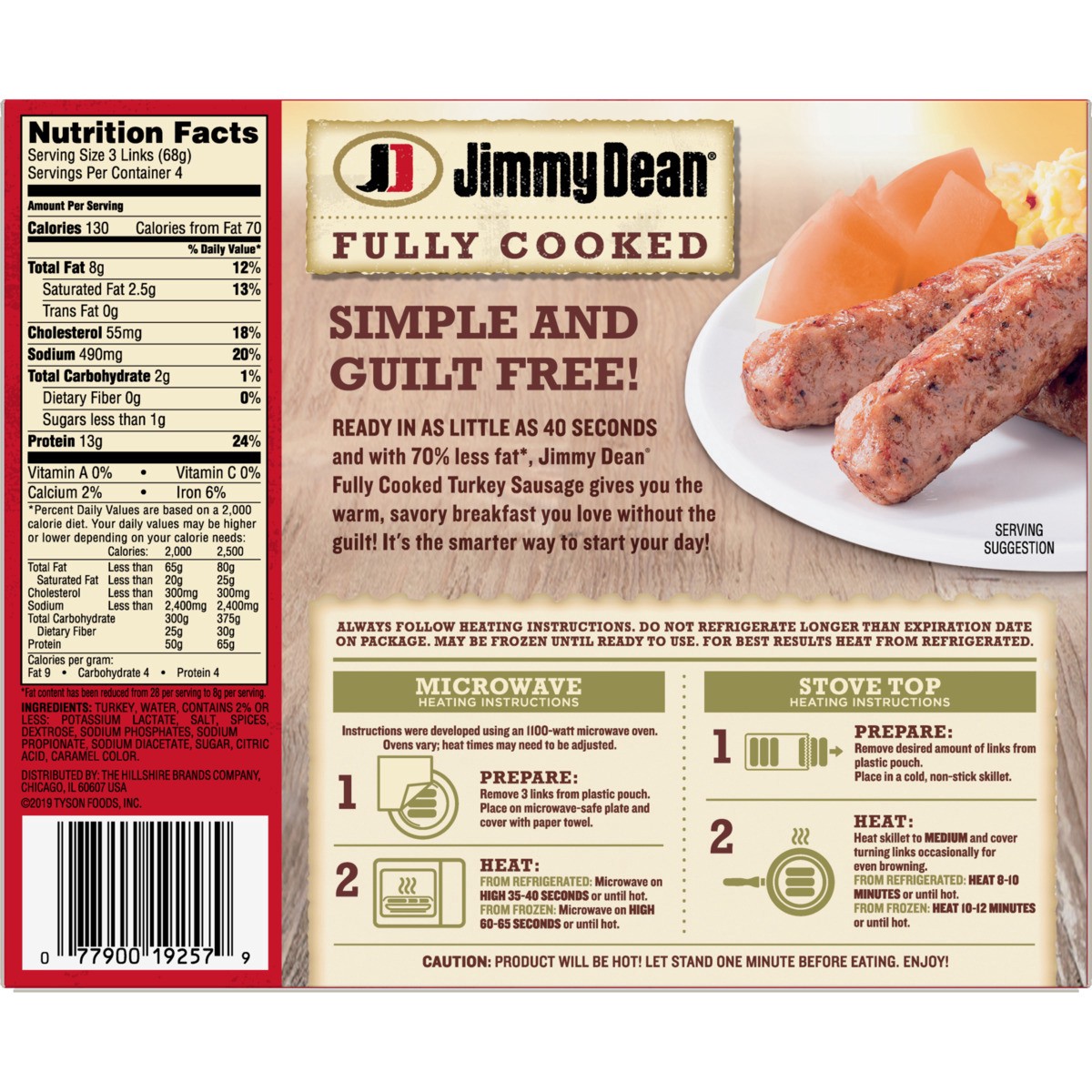 slide 4 of 8, Jimmy Dean Fully Cooked Breakfast Turkey Sausage Links, 12 Count, 272.15 g