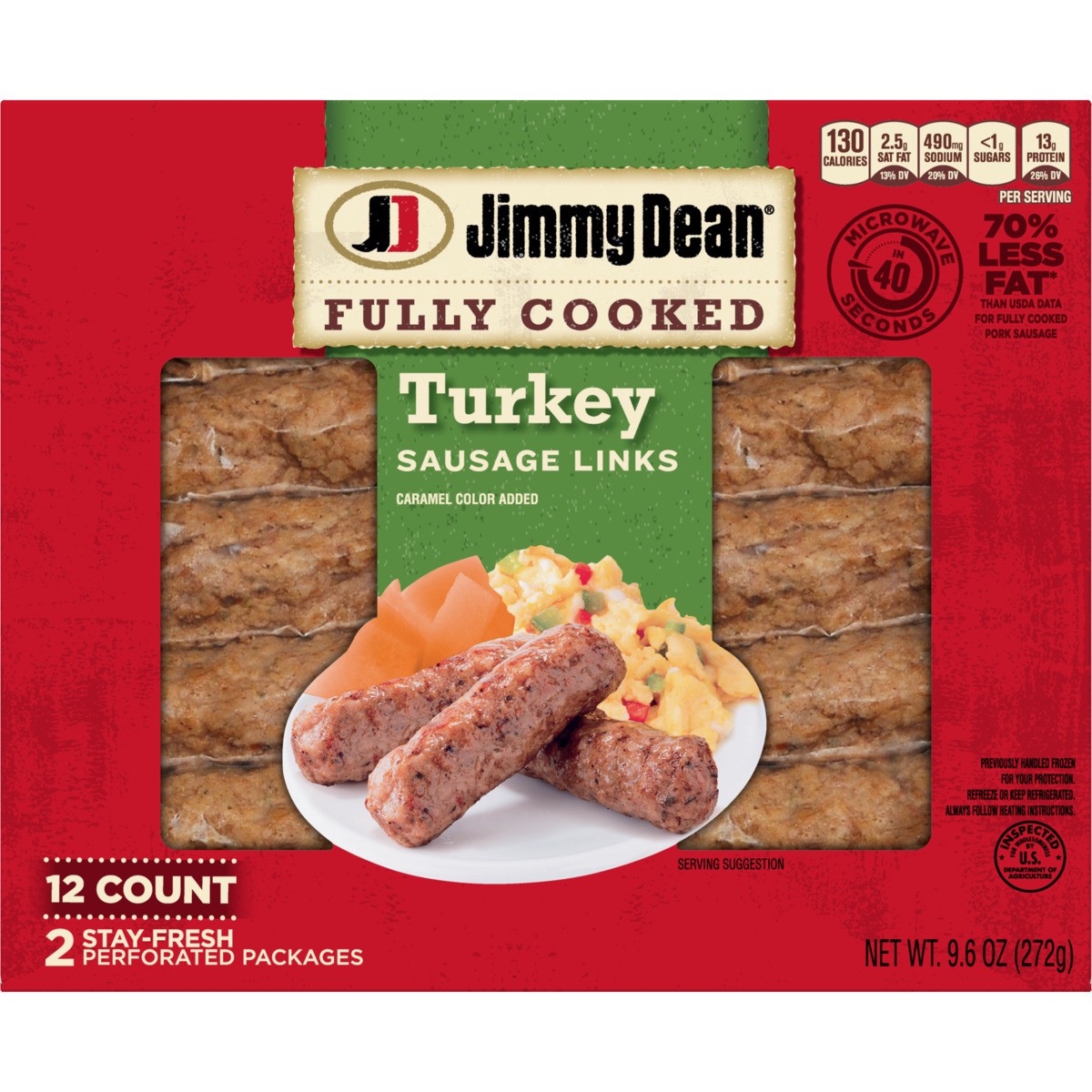 slide 7 of 8, Jimmy Dean Fully Cooked Breakfast Turkey Sausage Links, 12 Count, 272.15 g