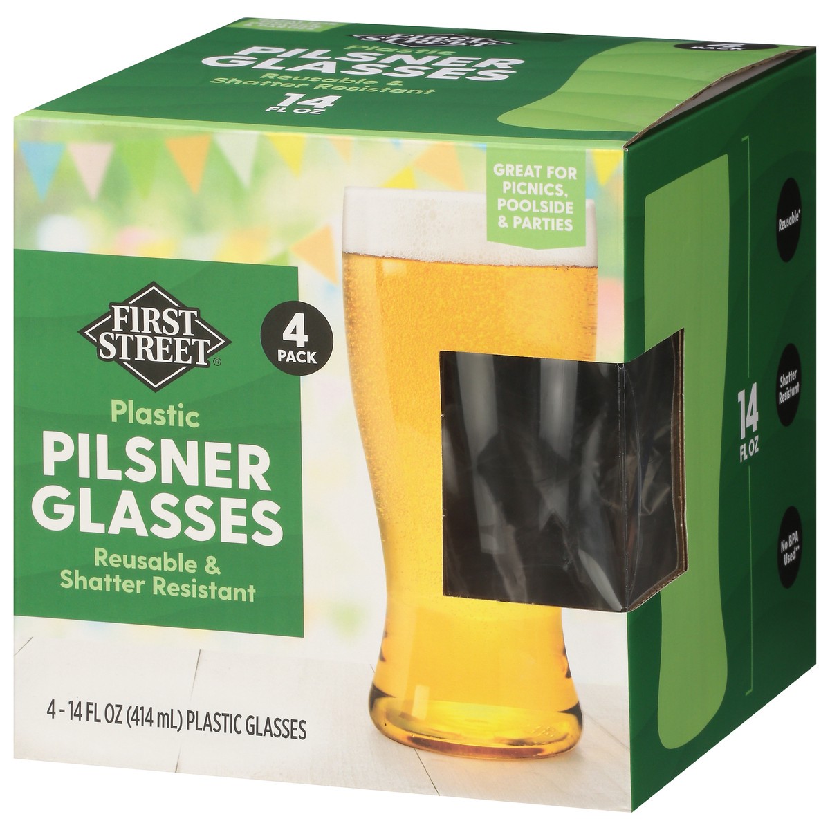 slide 11 of 11, First Street Pilsner Glass, 4 ct