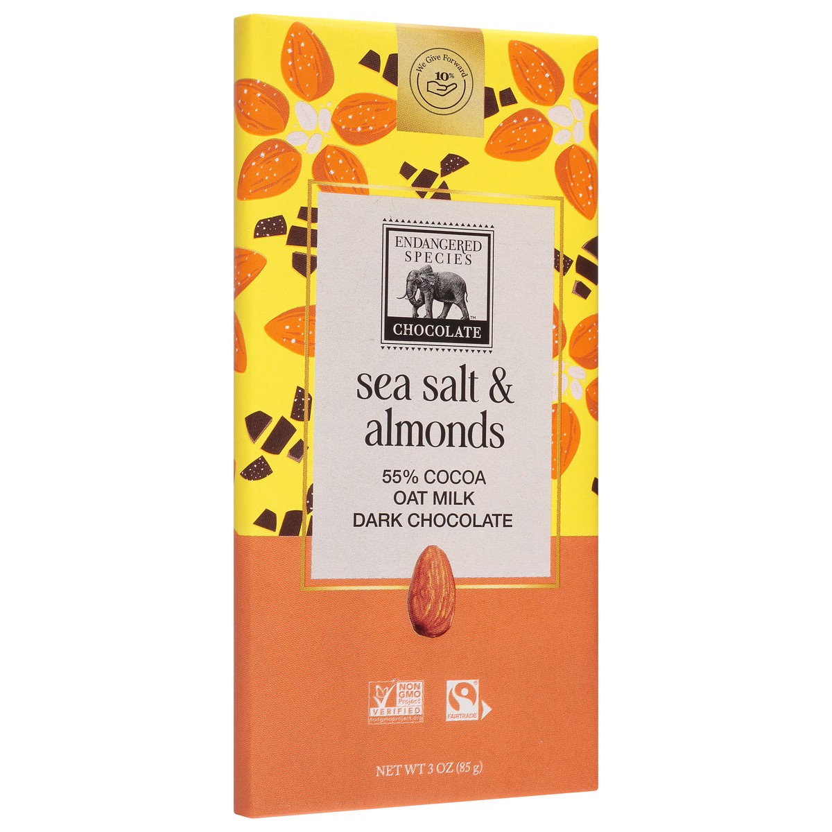 slide 9 of 11, Endangered Species 55% Cocoa Oat Milk Sea Salt & Almonds Dark Chocolate 3 oz, 1 ct