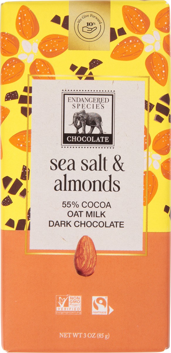 slide 4 of 11, Endangered Species 55% Cocoa Oat Milk Sea Salt & Almonds Dark Chocolate 3 oz, 1 ct