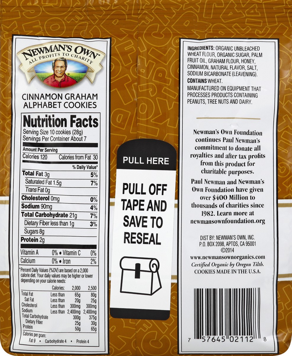 slide 6 of 6, Newman's Own Organics Cinnamon Graham Alphabet Cookies, 7 oz