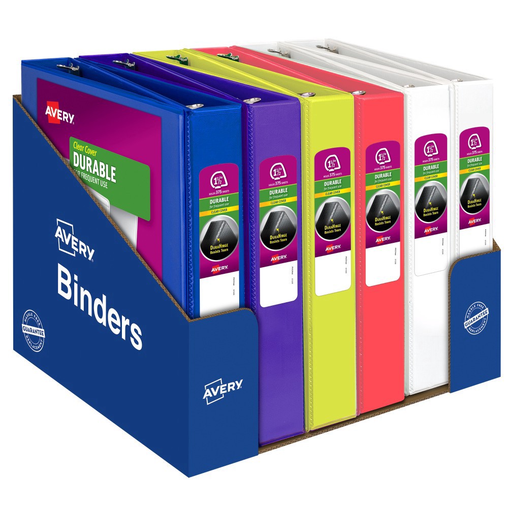 slide 3 of 3, Avery Durable Clear Cover Binder - Assorted, 1.5 in