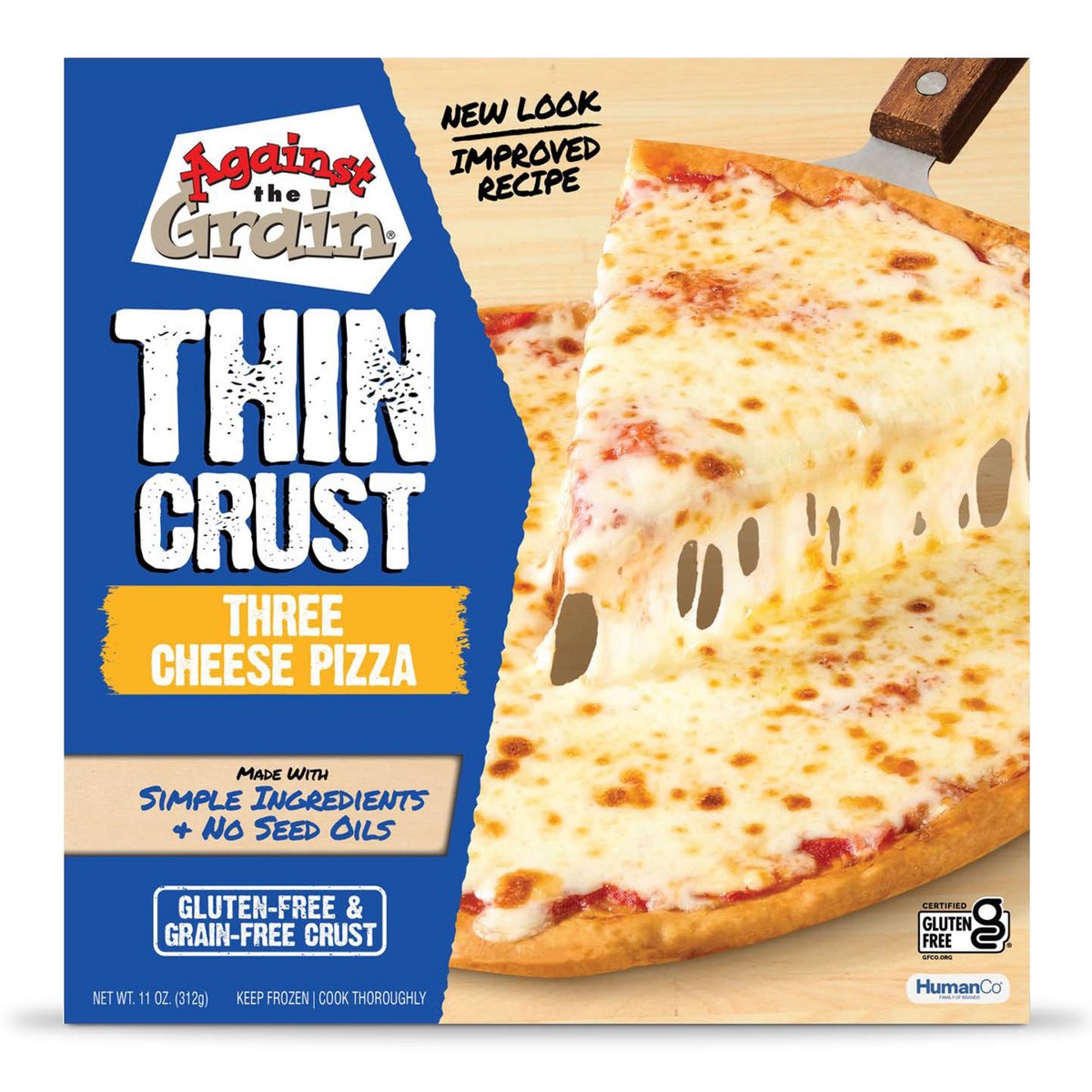 slide 2 of 10, Against the Grain Pizza, Thin Crust, Three Cheese, 11 oz