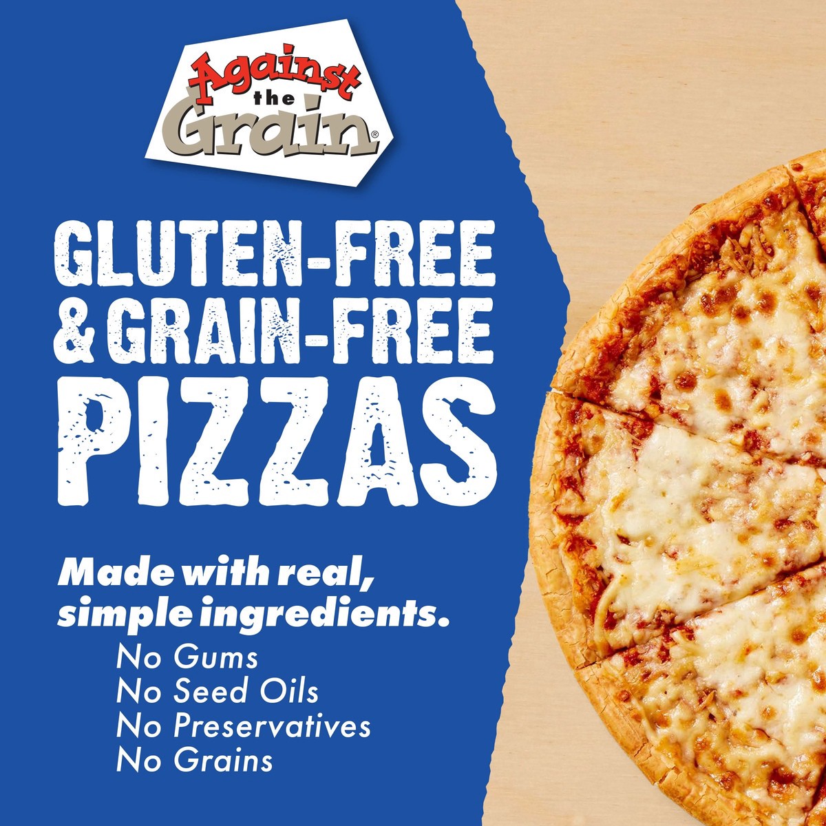 slide 6 of 10, Against the Grain Pizza, Thin Crust, Three Cheese, 11 oz