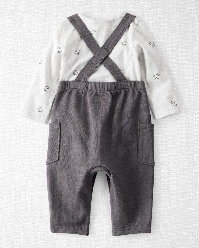 slide 5 of 6, Littleplanet Baby 2-Piece Organic Cotton Overall Set in Bear Print Charcoal, Heather Grey 6M, 2 pc