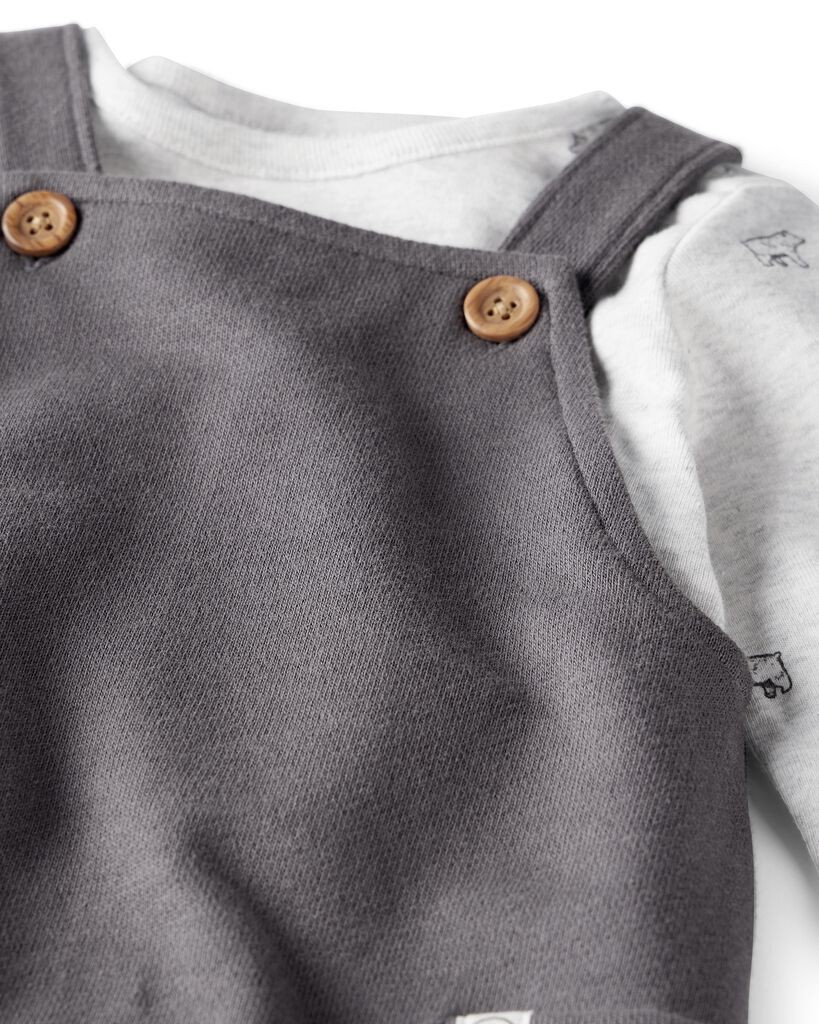 slide 4 of 6, Littleplanet Baby 2-Piece Organic Cotton Overall Set in Bear Print Charcoal, Heather Grey 6M, 2 pc