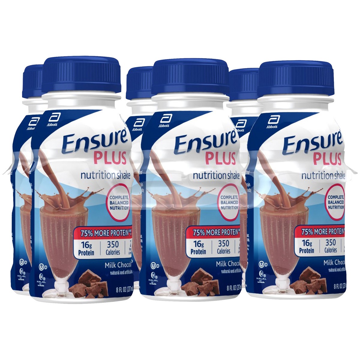 slide 2 of 9, Ensure Plus Nutrition Shake with 13 grams of high-quality protein, Meal Replacement Shakes, Milk Chocolate, 8 fl oz, 6 count, 48 fl oz