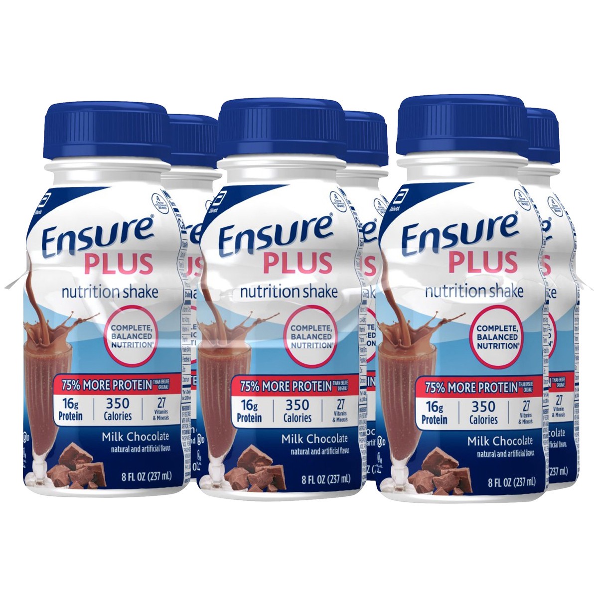 slide 3 of 9, Ensure Plus Nutrition Shake with 13 grams of high-quality protein, Meal Replacement Shakes, Milk Chocolate, 8 fl oz, 6 count, 48 fl oz