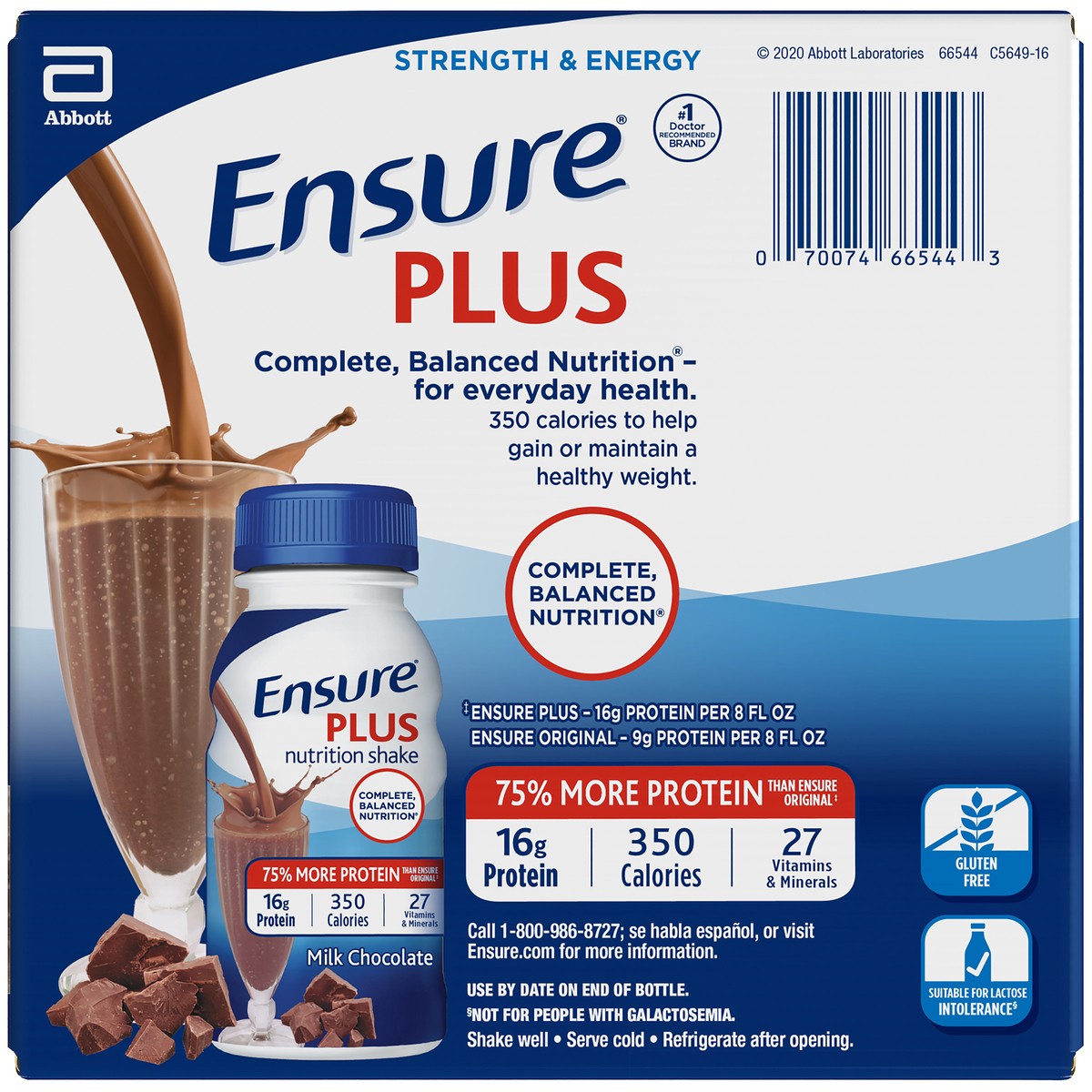 slide 4 of 9, Ensure Plus Nutrition Shake with 13 grams of high-quality protein, Meal Replacement Shakes, Milk Chocolate, 8 fl oz, 6 count, 48 fl oz