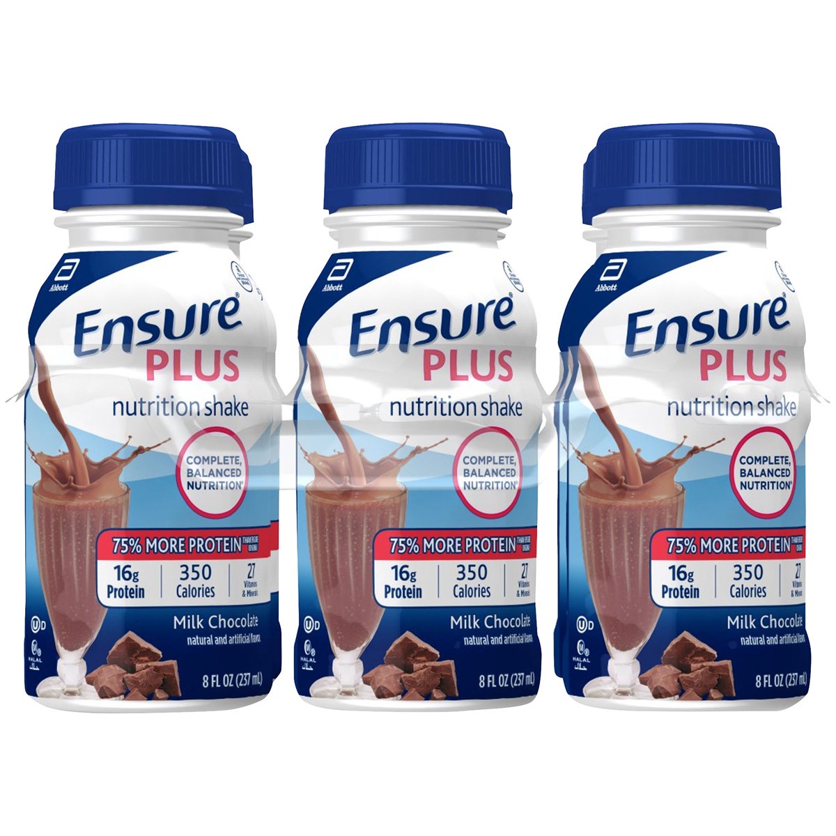 slide 6 of 9, Ensure Plus Nutrition Shake with 13 grams of high-quality protein, Meal Replacement Shakes, Milk Chocolate, 8 fl oz, 6 count, 48 fl oz