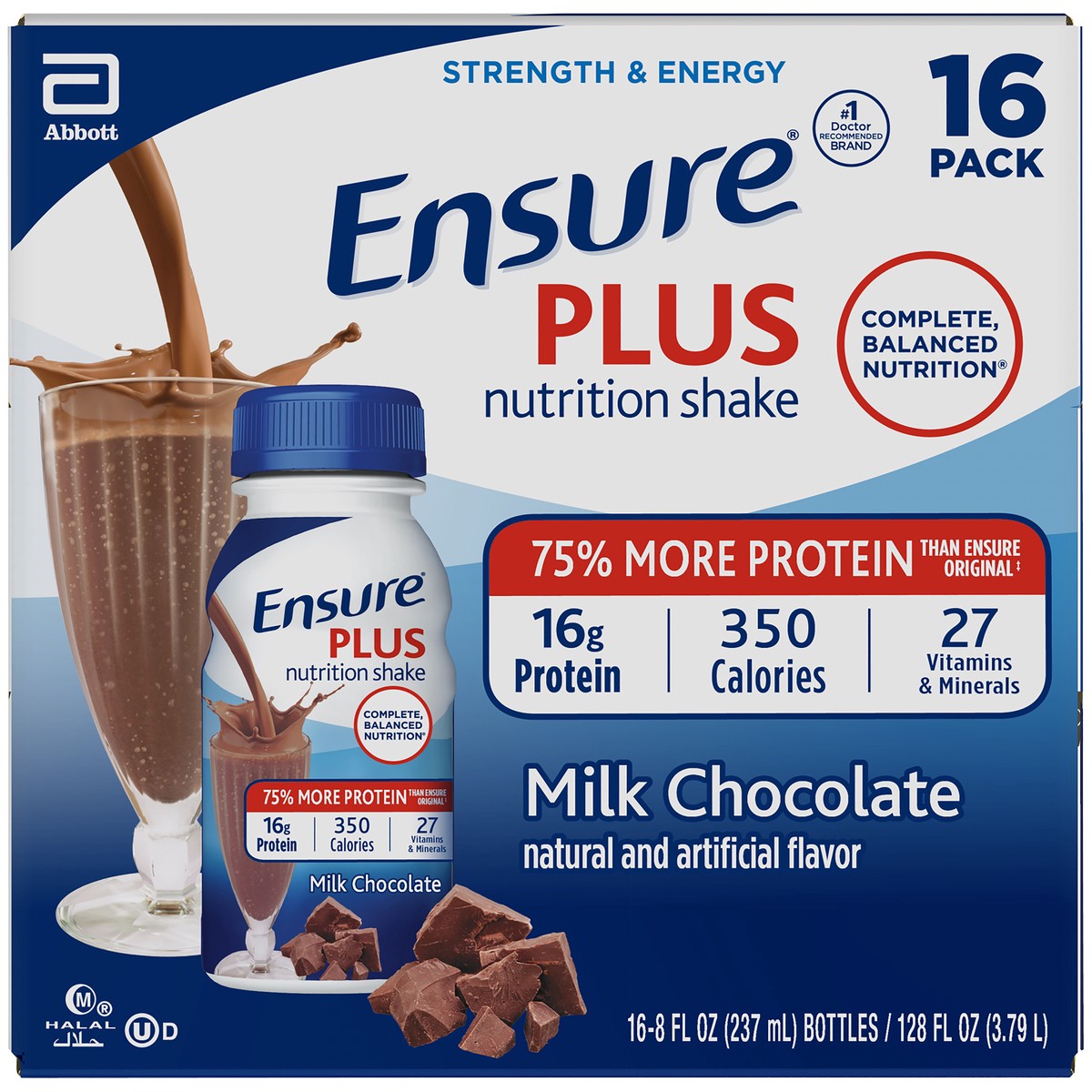 slide 9 of 9, Ensure Plus Nutrition Shake with 13 grams of high-quality protein, Meal Replacement Shakes, Milk Chocolate, 8 fl oz, 6 count, 48 fl oz