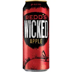 Redd's Wicked Apple There's Wicked Within. Born from the seed of Redd's, Wicked is the refreshingly hard ale that is brewed with bold fruit flavor. At 8% ABV, Wicked turns up the dial on real fruit flavor for an intensity that starts strong and finishes smooth for ultimate r