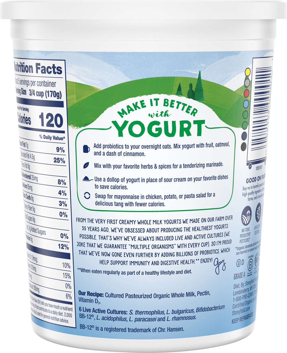 slide 5 of 12, Stonyfield Organic Whole Milk Probiotic Yogurt, Plain, 32 oz., 2 lb