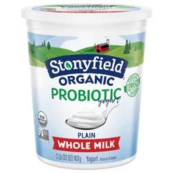 Stonyfield Organic Whole Milk Probiotic Yogurt, Plain, 32 oz.