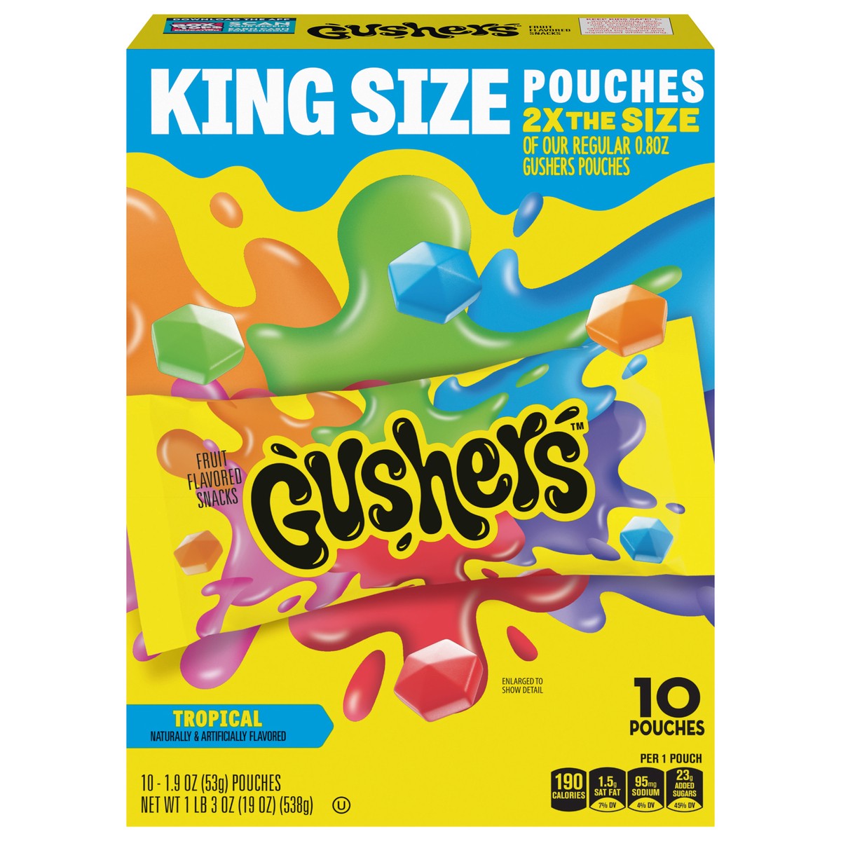 slide 1 of 13, Fruit Gushers Tropical King Size Fruit Flavored Snacks 10 Count, 10 ct