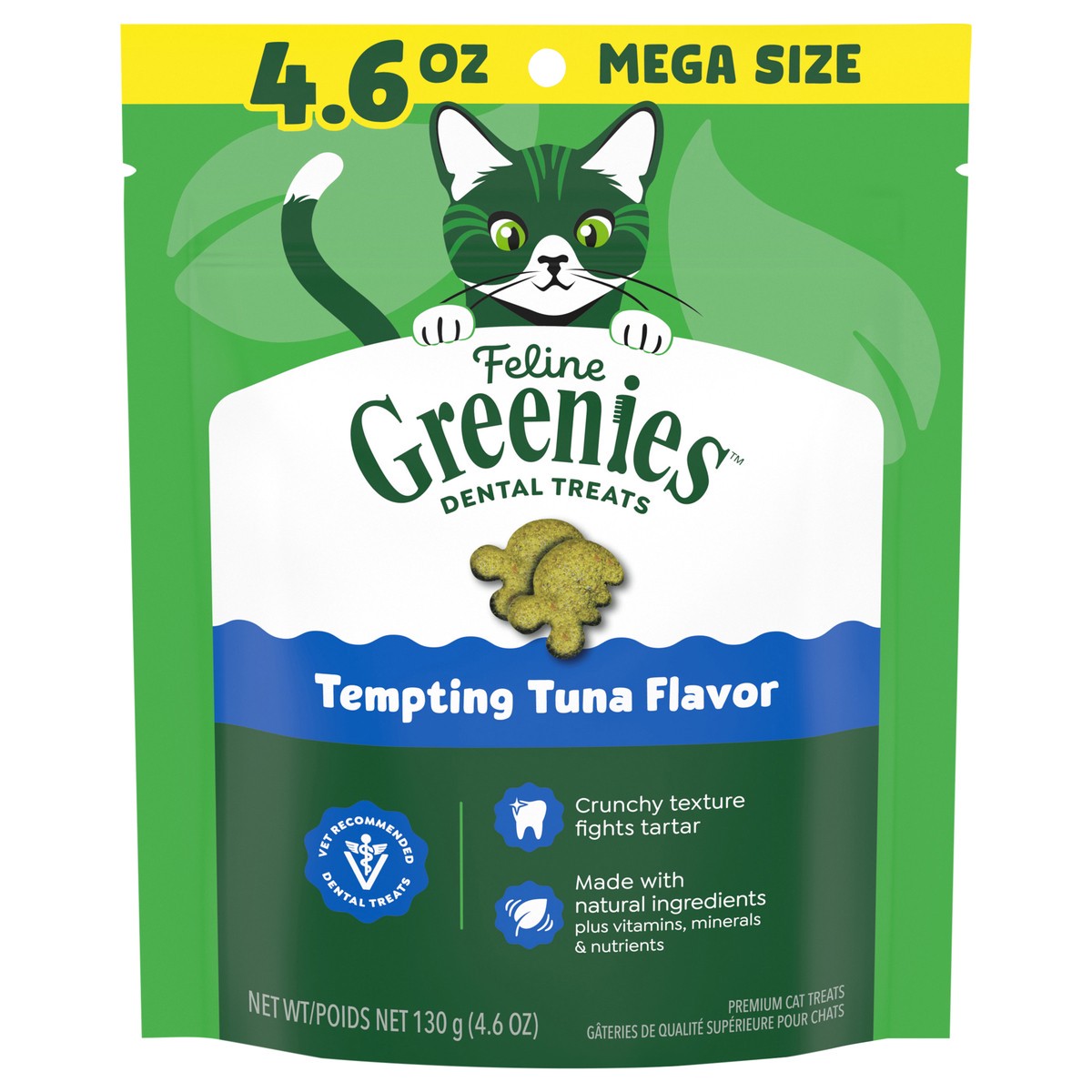 slide 1 of 3, Greenies Premium Dental Treats Tempting Tuna Flavor Cat Treats Mega Size 130 g, 4.6 oz
