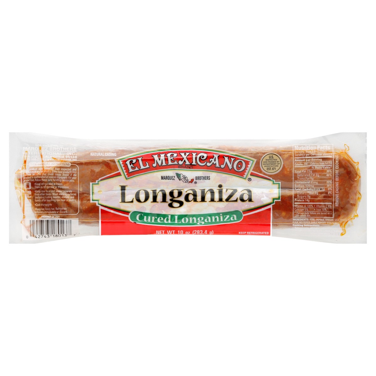 slide 2 of 5, El Mexicano Cured Longaniza, 10 oz