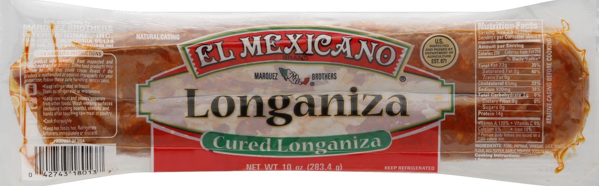 slide 1 of 5, El Mexicano Cured Longaniza, 10 oz