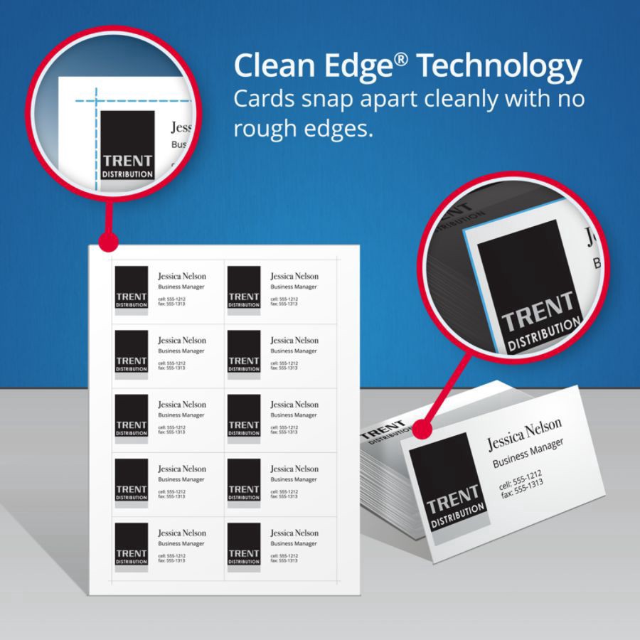 slide 2 of 3, Avery Inkjet Clean-Edge Business Cards, 2-Sided, White Gloss, 200 ct; 2 in x 3 1/2 in