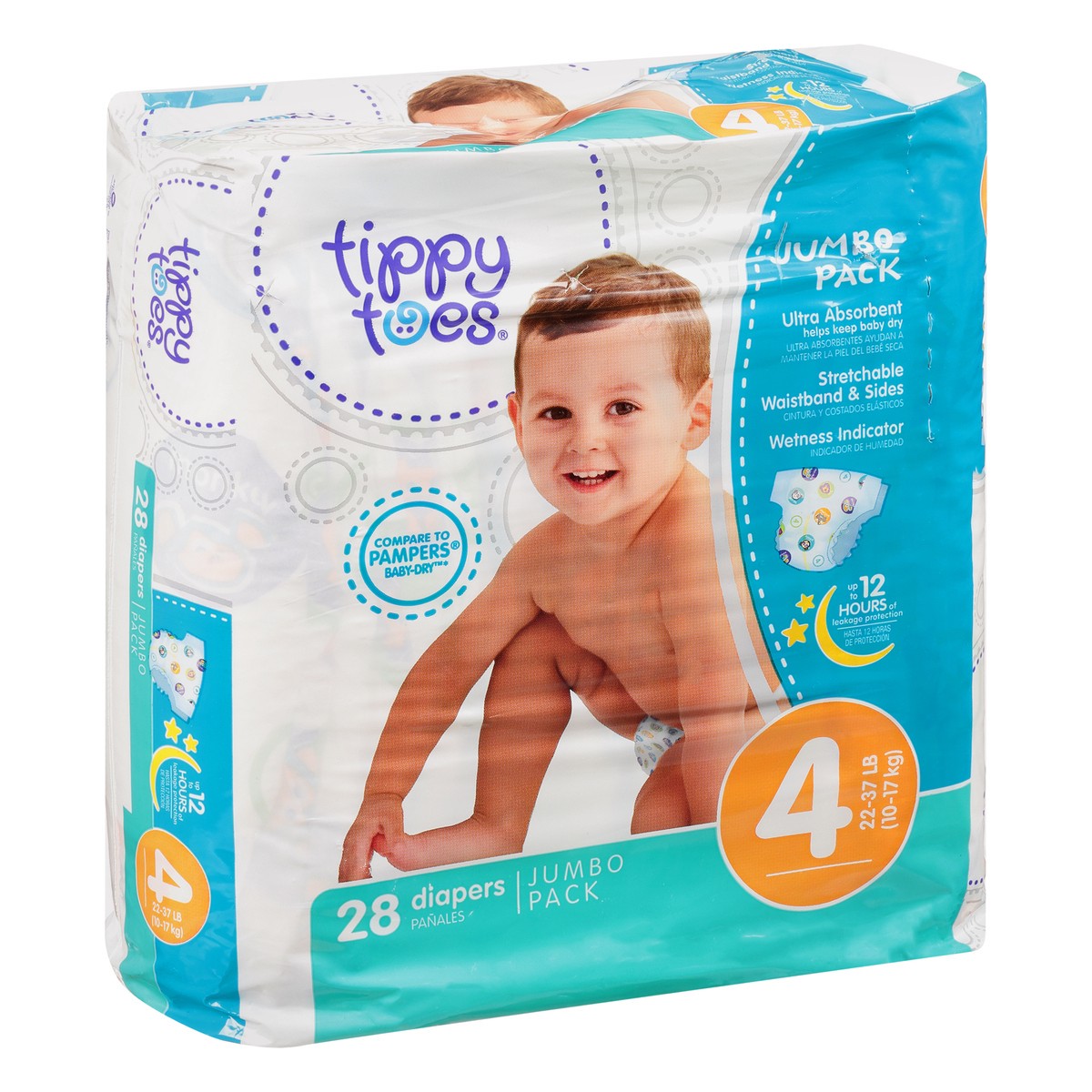 slide 2 of 8, Tippy Toes Size 4 Ultra Jumbo Diapers, 28 ct