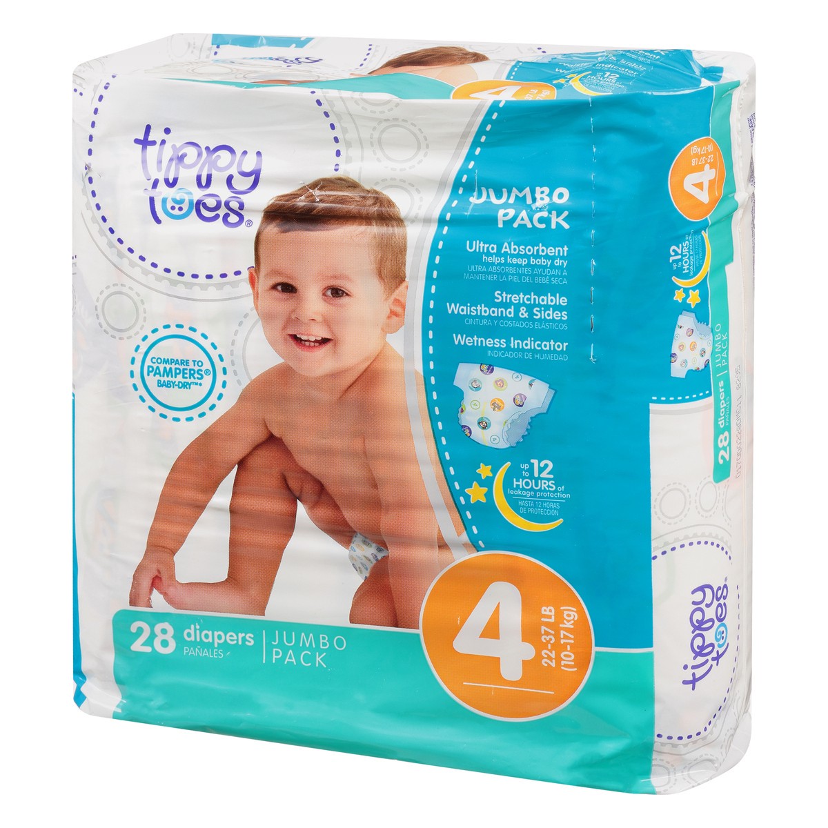 slide 3 of 8, Tippy Toes Size 4 Ultra Jumbo Diapers, 28 ct