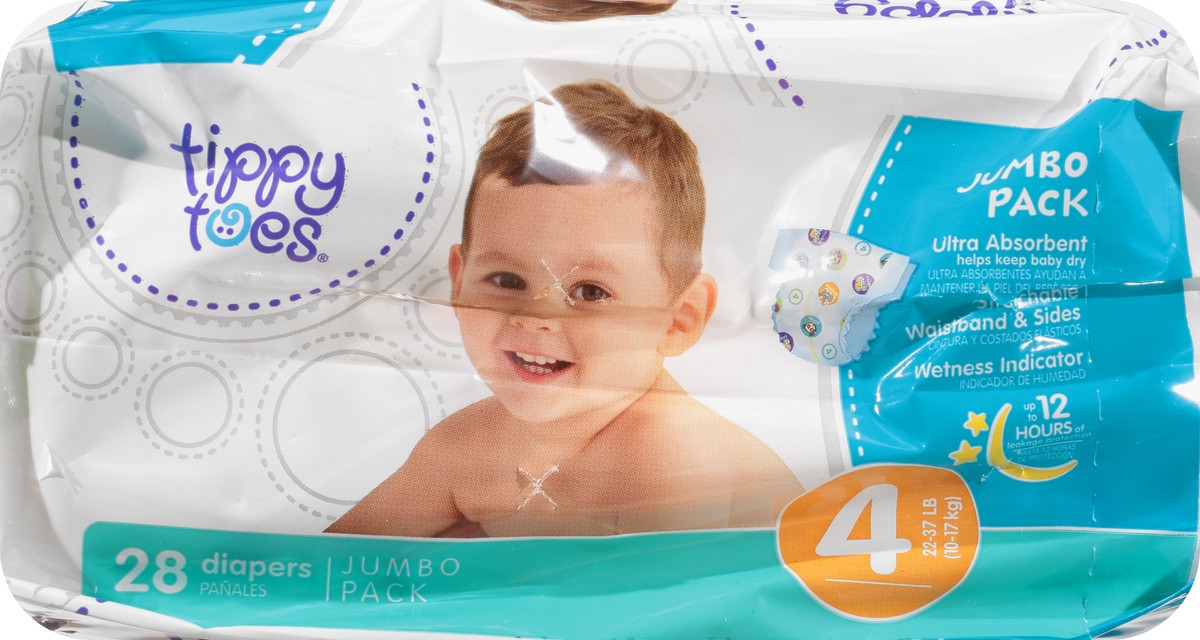 slide 4 of 8, Tippy Toes Size 4 Ultra Jumbo Diapers, 28 ct