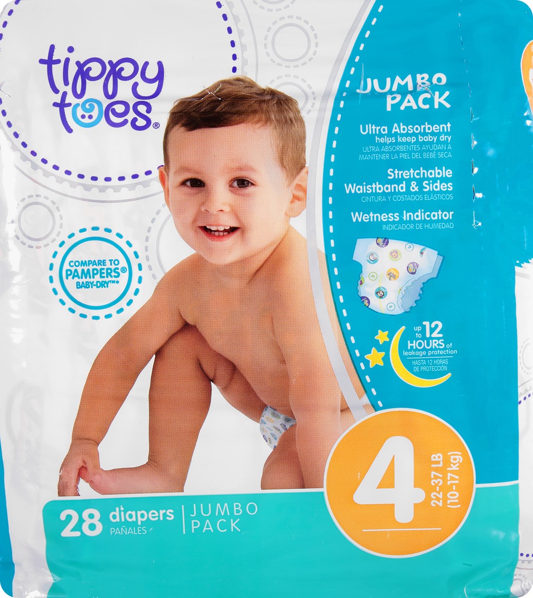 slide 7 of 8, Tippy Toes Size 4 Ultra Jumbo Diapers, 28 ct