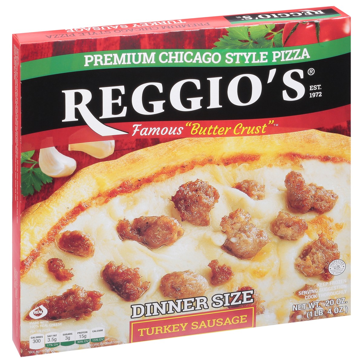 slide 6 of 14, Reggio's Premium Chicago Style Dinner Size Turkey Sausage Pizza 20 oz, 20 oz