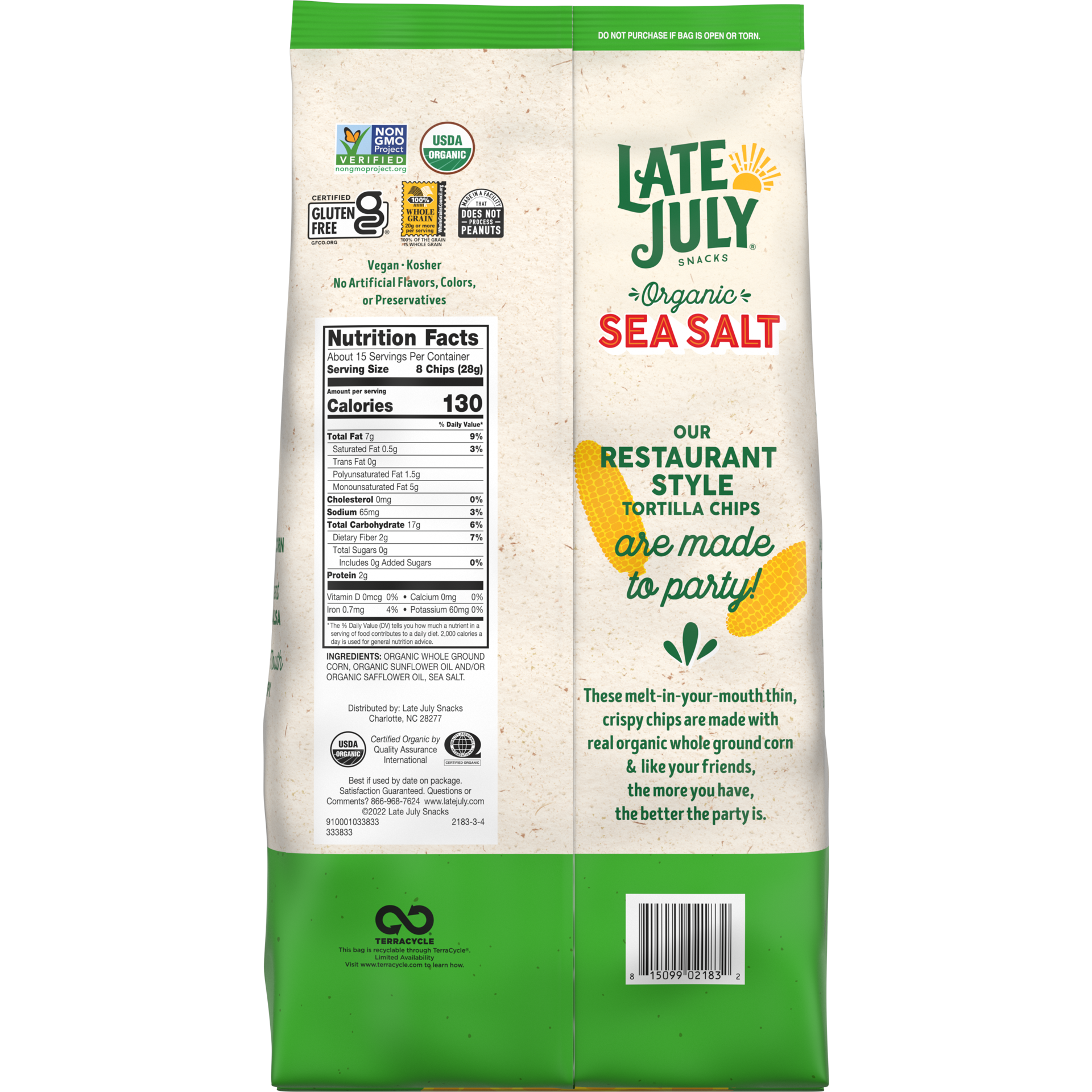 slide 4 of 5, Late July Snacks Late July Sea Salt Organic Tortilla Chips, 14.75 Oz Bag, 14.75 oz