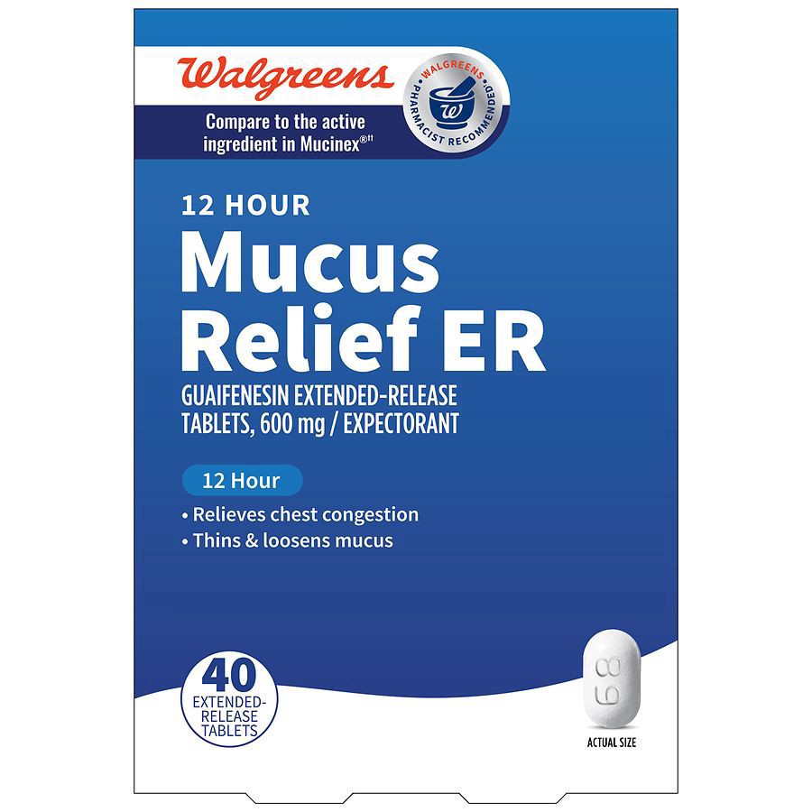 slide 1 of 3, Walgreens 12 Hour Mucus Relief ER Tablets, 100 ct