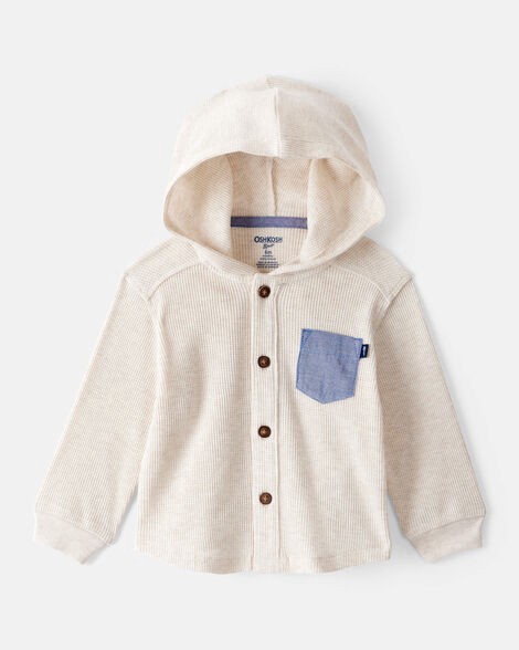 slide 1 of 2, Baby Boy Waffle Knit Long-Sleeve Hooded Top - Cream Cream 3M, 1 ct