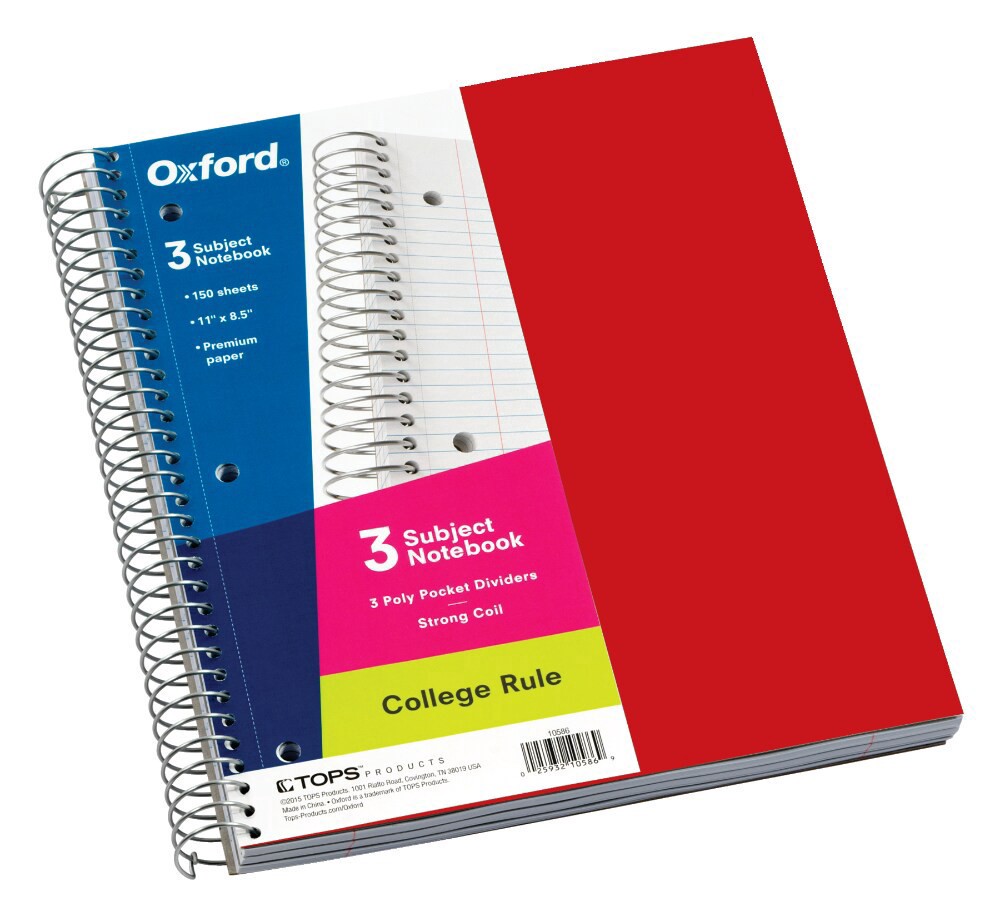 slide 4 of 5, Oxford College Rule 3 Subject Notebook, 11 in x 8.5 in