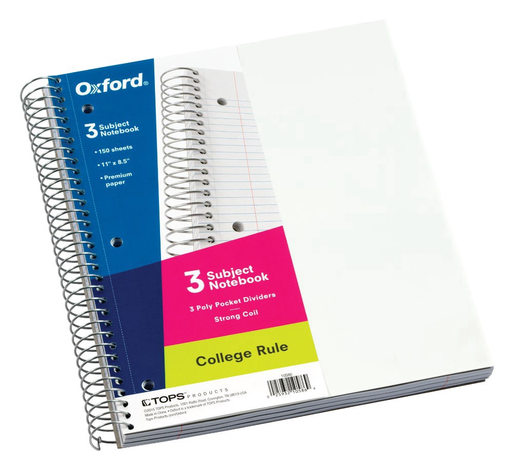 slide 1 of 5, Oxford College Rule 3 Subject Notebook, 11 in x 8.5 in